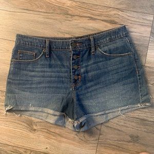 UNIVERSAL THREAD HIGH RISE SHORTIE STRETCH BUTTON FLY CUT JEAN SHORTS 8/29R-EUC‎